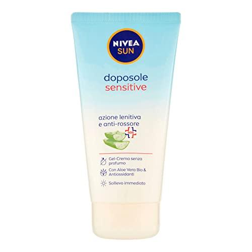 NIVEA SUN Gel Crema Doposole Sensitive 175 ml, Latte doposole con Aloe Vera Bio e Antiossidanti, Latte corpo per pelli sensibili ad azione rinfrescante e lenitiva