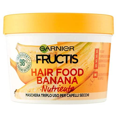GARNIER Maschera Nutriente Fructis Hair Food, Maschera Disciplinante 3 in 1 con Formula Vegana per Capelli Secchi, Banana, 390 ml, Confezione da 1