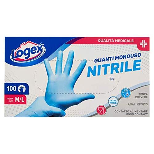 Scatola 100 guanti in nitrile non talcato tg. M/L azzurro uso medicale LOGEX PROFESSIONAL