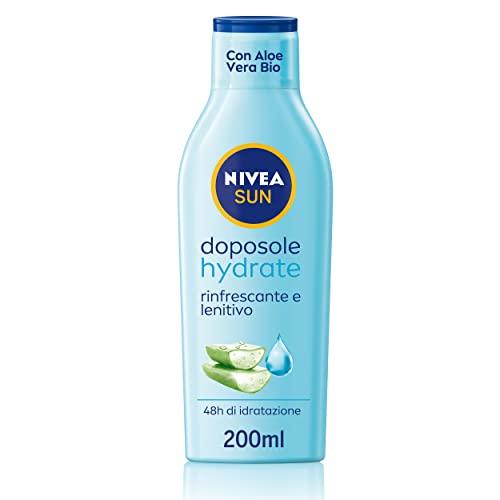 NIVEA SUN Latte Doposole Hydrate 200 ml, Crema doposole con aloe vera bio e acido ialuronico, Crema corpo idratante ad azione rinfrescante e lenitiva