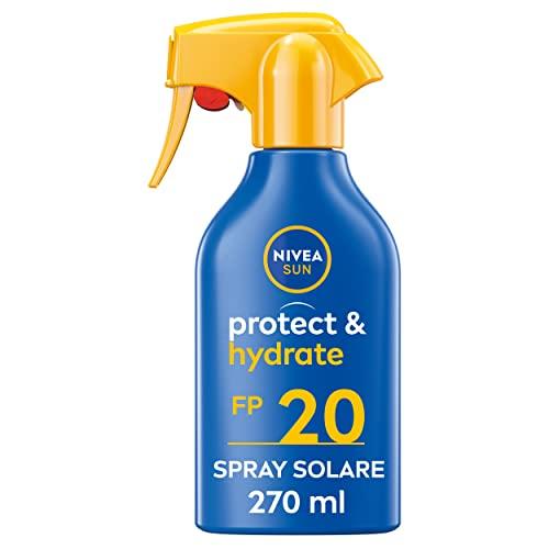 NIVEA SUN Maxi Crema Solare Spray Protect & Hydrate FP 20 270 ml, Crema solare 20 idratante per 48h, Protezione solare 20 resistente all'acqua con vitamina E antiossidante