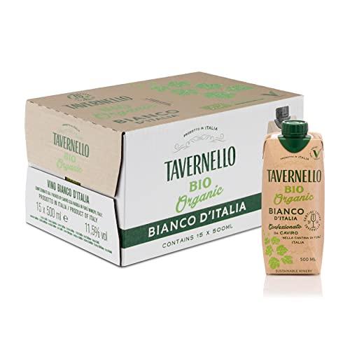 Tavernello Bio Organic Vino Bianco d'Italia, Vino Biologico Fresco e Fruttato, 11.5% Vol, Confezione con 15 Brik da 500 ml