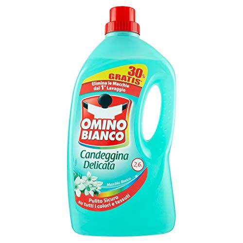 Omino Bianco - Candeggina Delicata, Tecnologia Anti Odor, Azione Igienizzante e Smacchiante, Essenza Muschio Bianco, 2600 ml