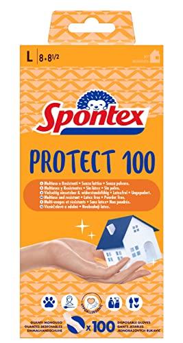 Spontex Protect 100 Guanti Monouso in Vinile, Misura L, Confezione da 100 Pezzi