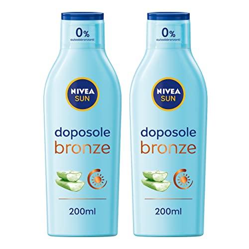 NIVEA SUN Latte Doposole Bronze 2 x 200 ml, Crema doposole con aloe vera bio ed estratto pro-melanina, Doposole prolungatore abbronzatura e idratante per 48h