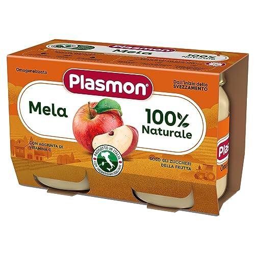 Plasmon Omogeneizzato Frutta Mela 2x104g Vasetti con Mele Italiane, 100% naturale, con aggiunta di Vitamina C