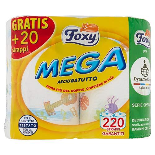 6 x FOXY Carta Cucina Mega 2 Veli Maxi Rotoli Decorati 2 Pezzi