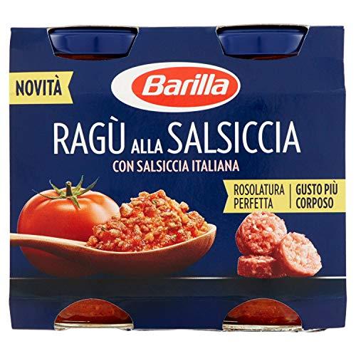 Barilla Sugo alla Salsiccia, Salsa Pronta al Pomodoro Italiano, Salsiccia e Carni Selezionate, Senza Glutine, 2 Barattoli da 180 g