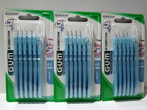 GUM BI-DIRECTION - Spazzole interdentali, 6 pezzi, azzurro, 0,9 mm, confezione da 3 (3 x 6 pezzi)